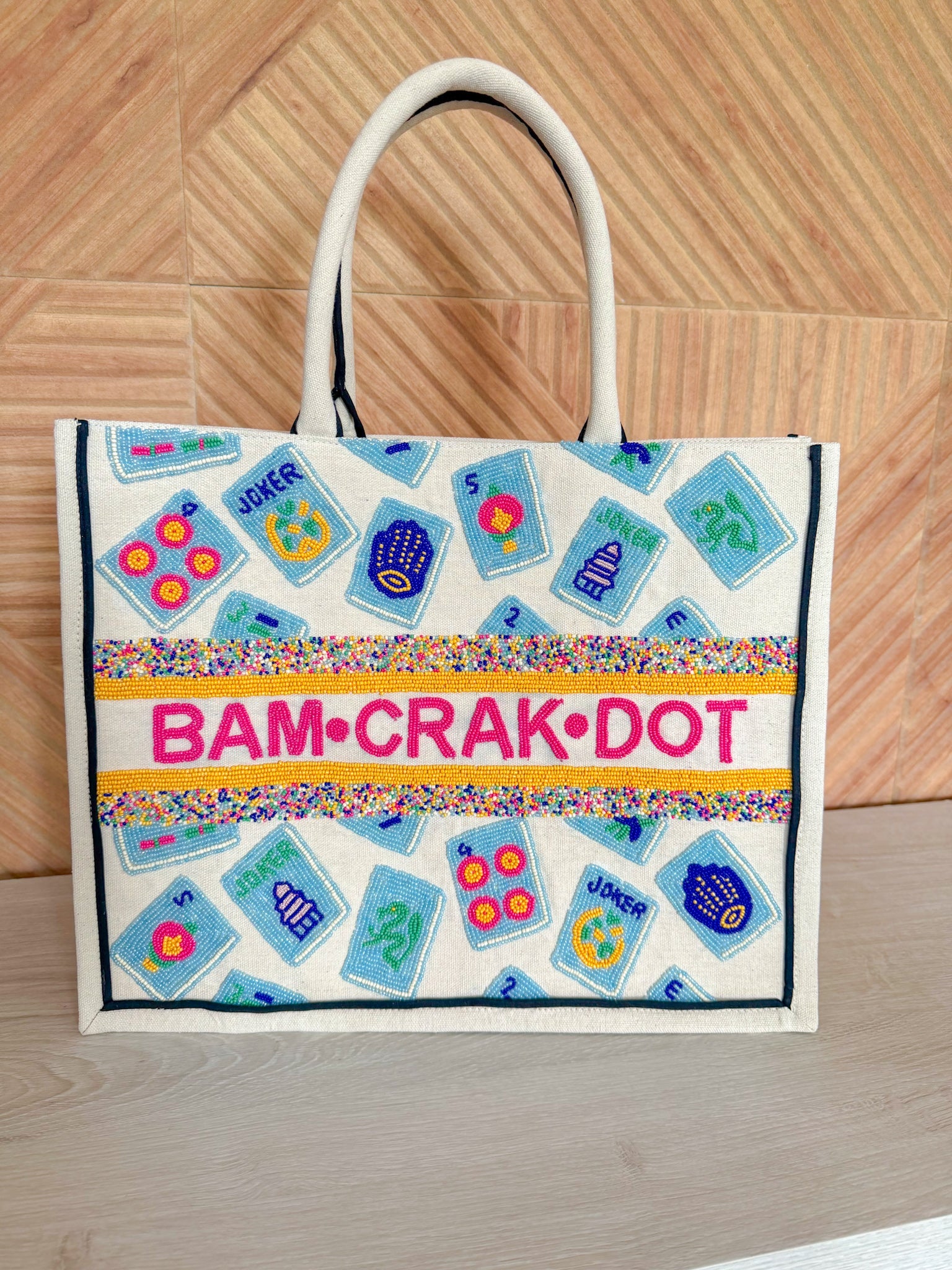 Bam Crak Dot Hand Beaded Mahjong Tote Bag - The Pink Pineapple 850