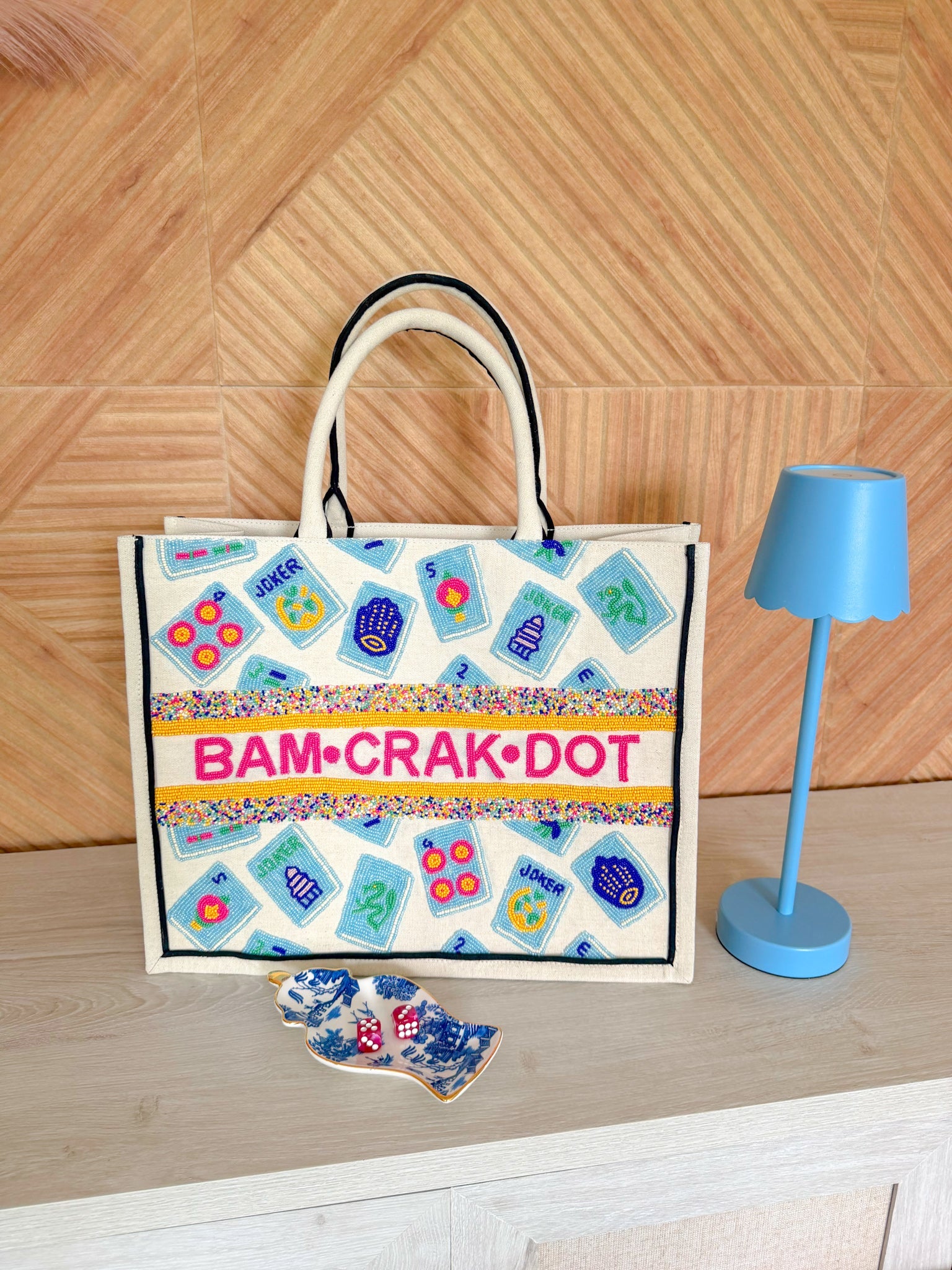 Bam Crak Dot Hand Beaded Mahjong Tote Bag - The Pink Pineapple 850