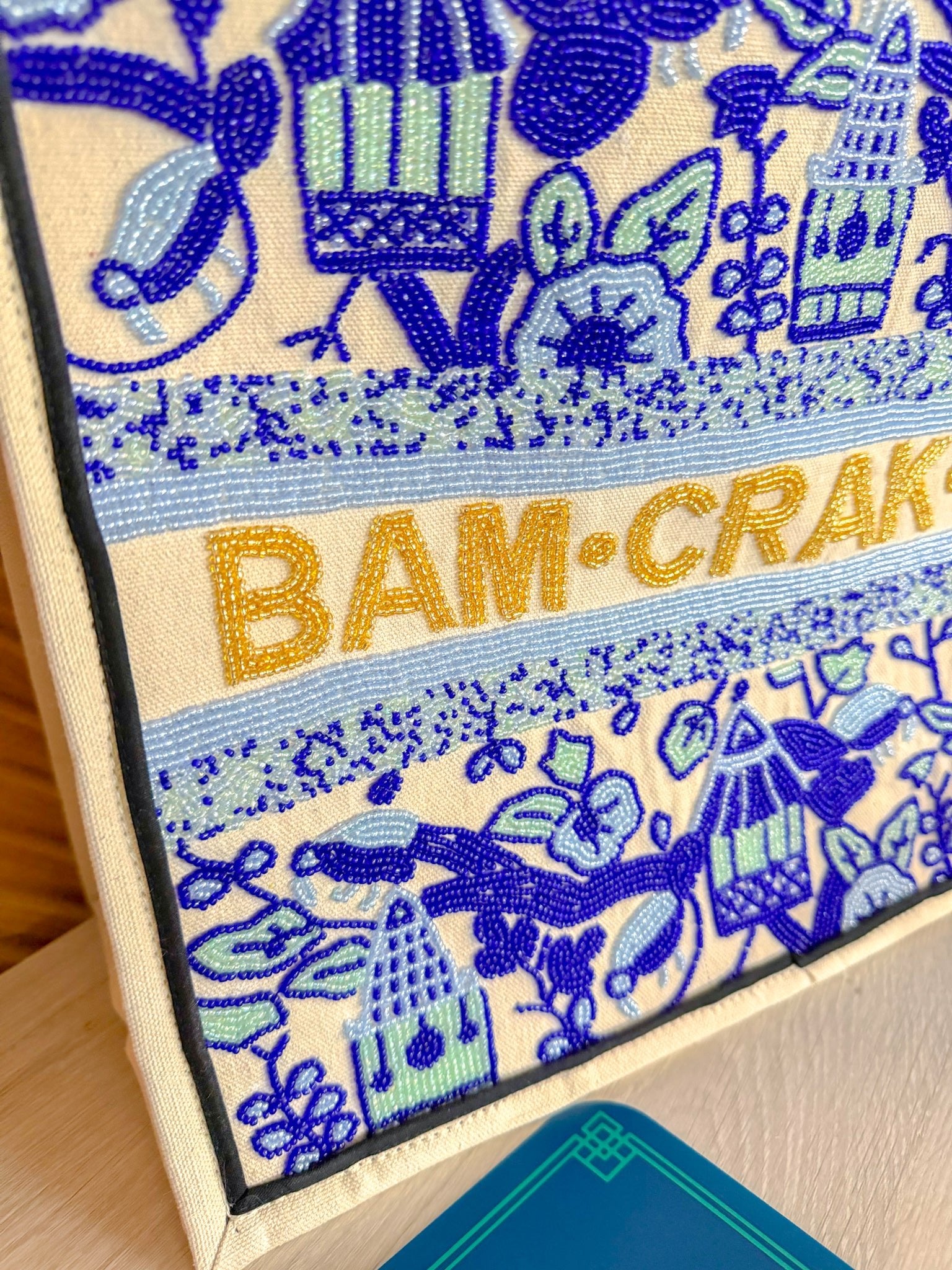 Bam Crak Dot Hand Beaded Mahjong Tote Bag in Blue - The Pink Pineapple 850