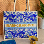 Bam Crak Dot Hand Beaded Mahjong Tote Bag in Blue - The Pink Pineapple 850