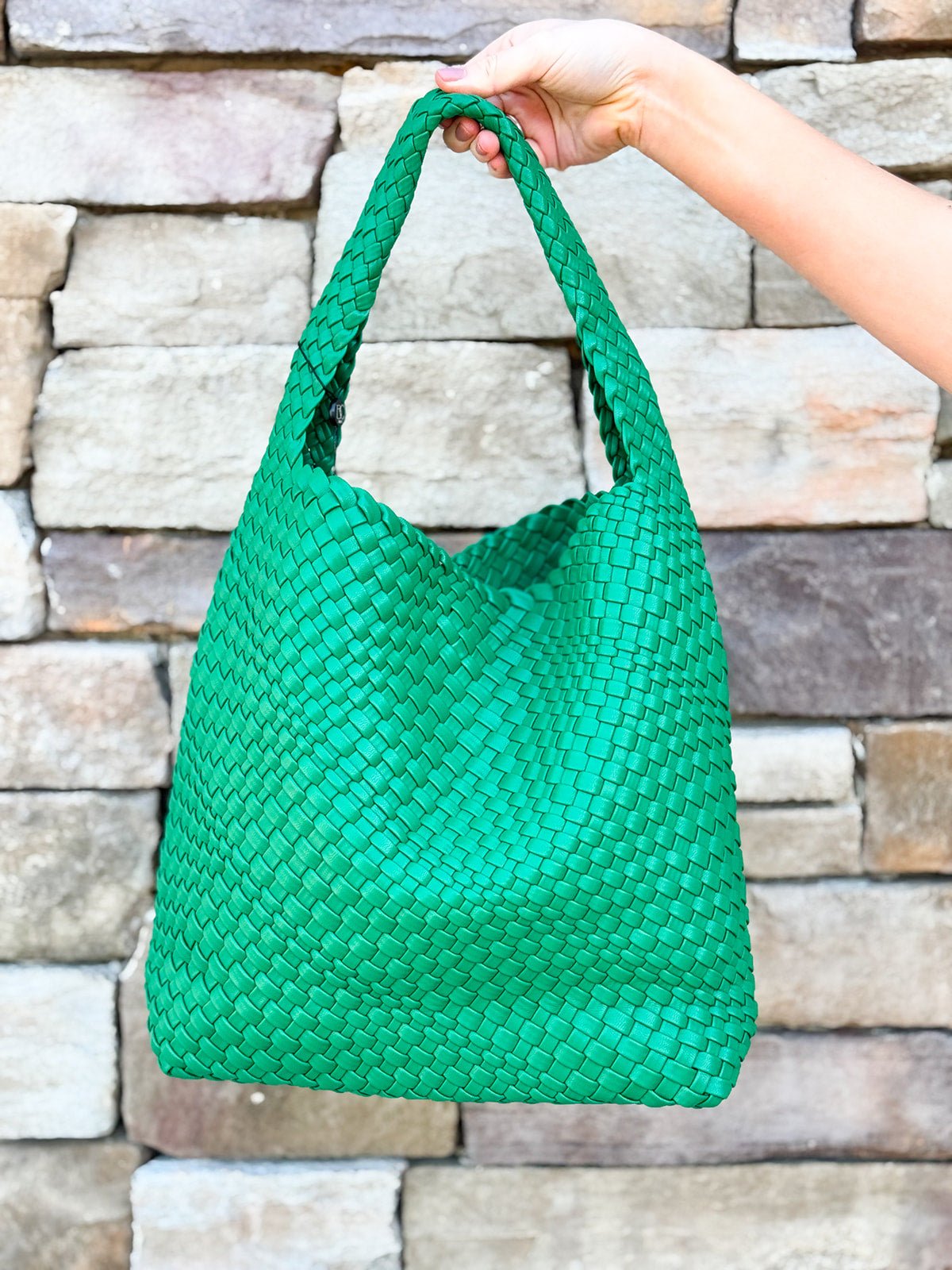 [BC Bags] Emerald Green Woven Handbag - The Pink Pineapple 850