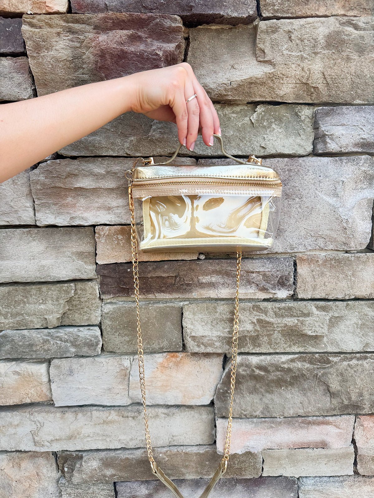 [BC Bags] Game Day Glam Clear Crossbody Bag in Gold - The Pink Pineapple 850