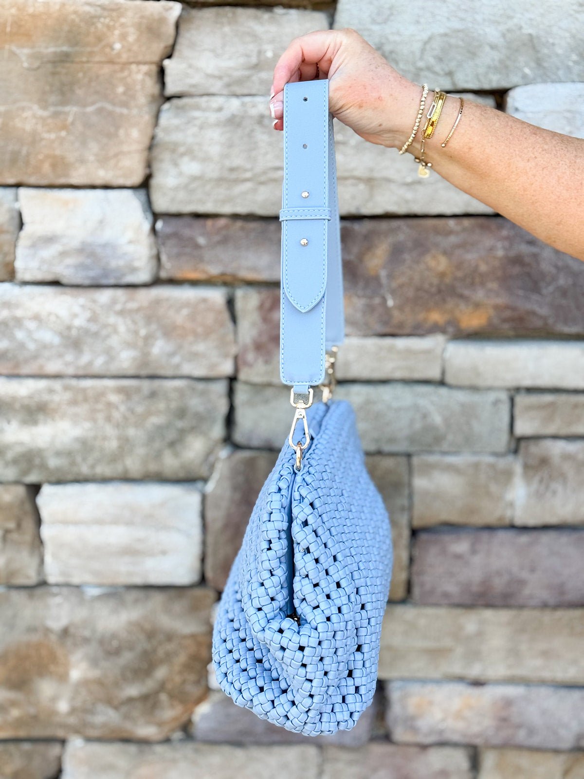 [BC Bags] Light Blue Braided Weave Clutch Handbag - The Pink Pineapple 850