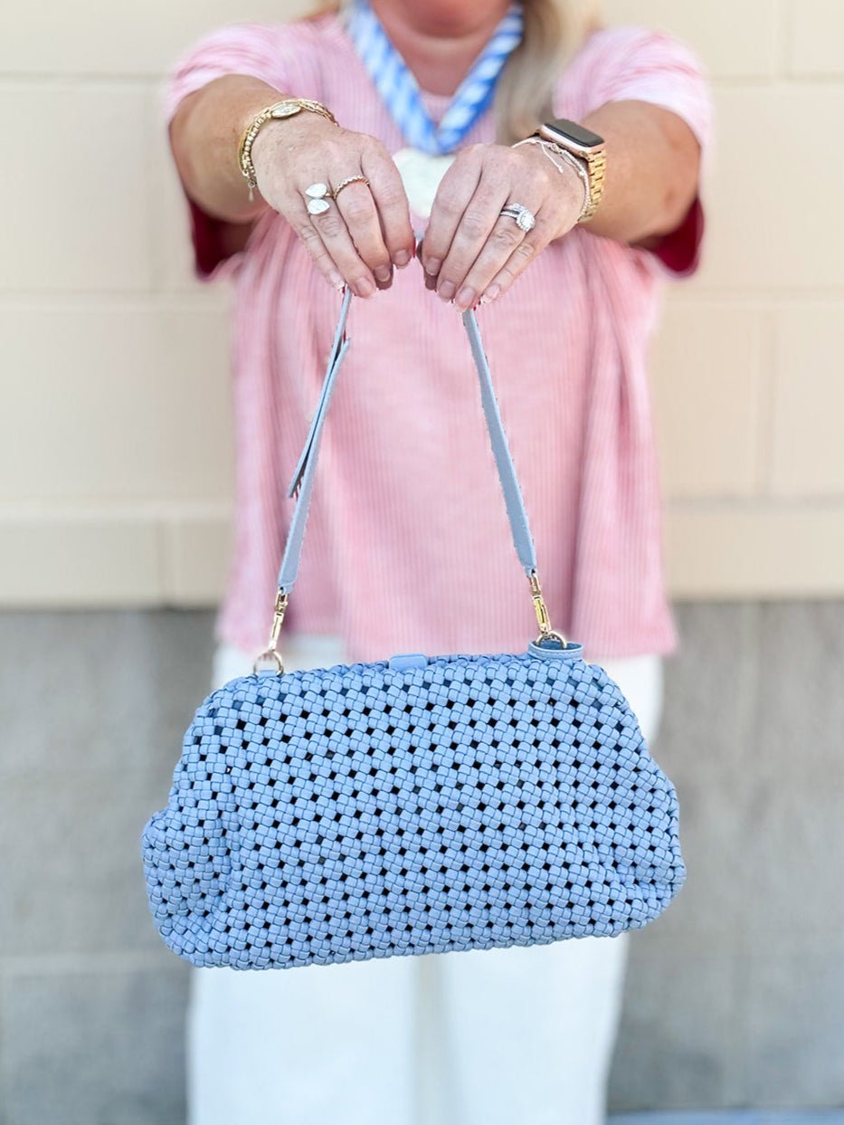 [BC Bags] Light Blue Braided Weave Clutch Handbag - The Pink Pineapple 850