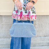 [BC Bags] Light Blue Braided Weave Clutch Handbag - The Pink Pineapple 850