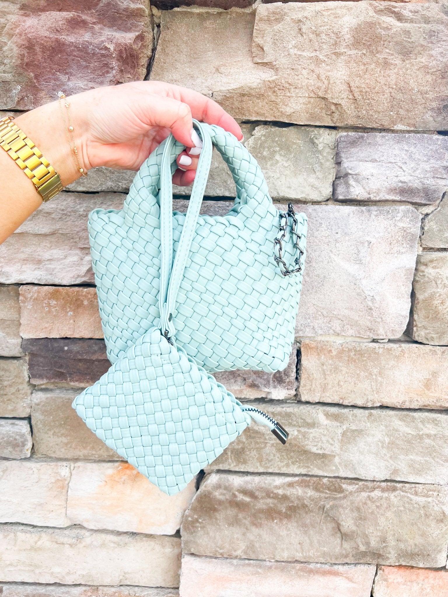 [BC Bags] Mint Woven Small Tote - The Pink Pineapple 850