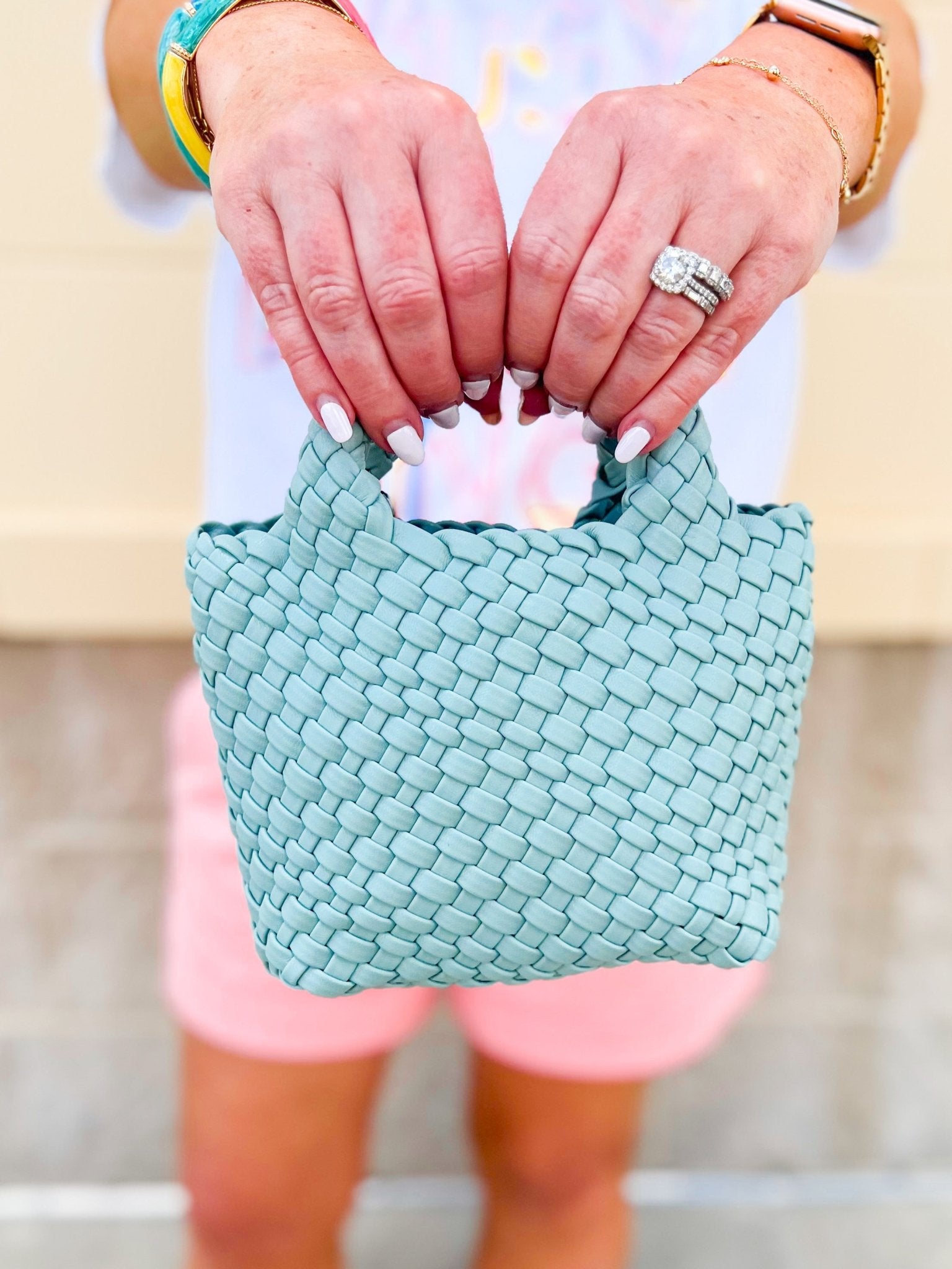 [BC Bags] Mint Woven Small Tote - The Pink Pineapple 850