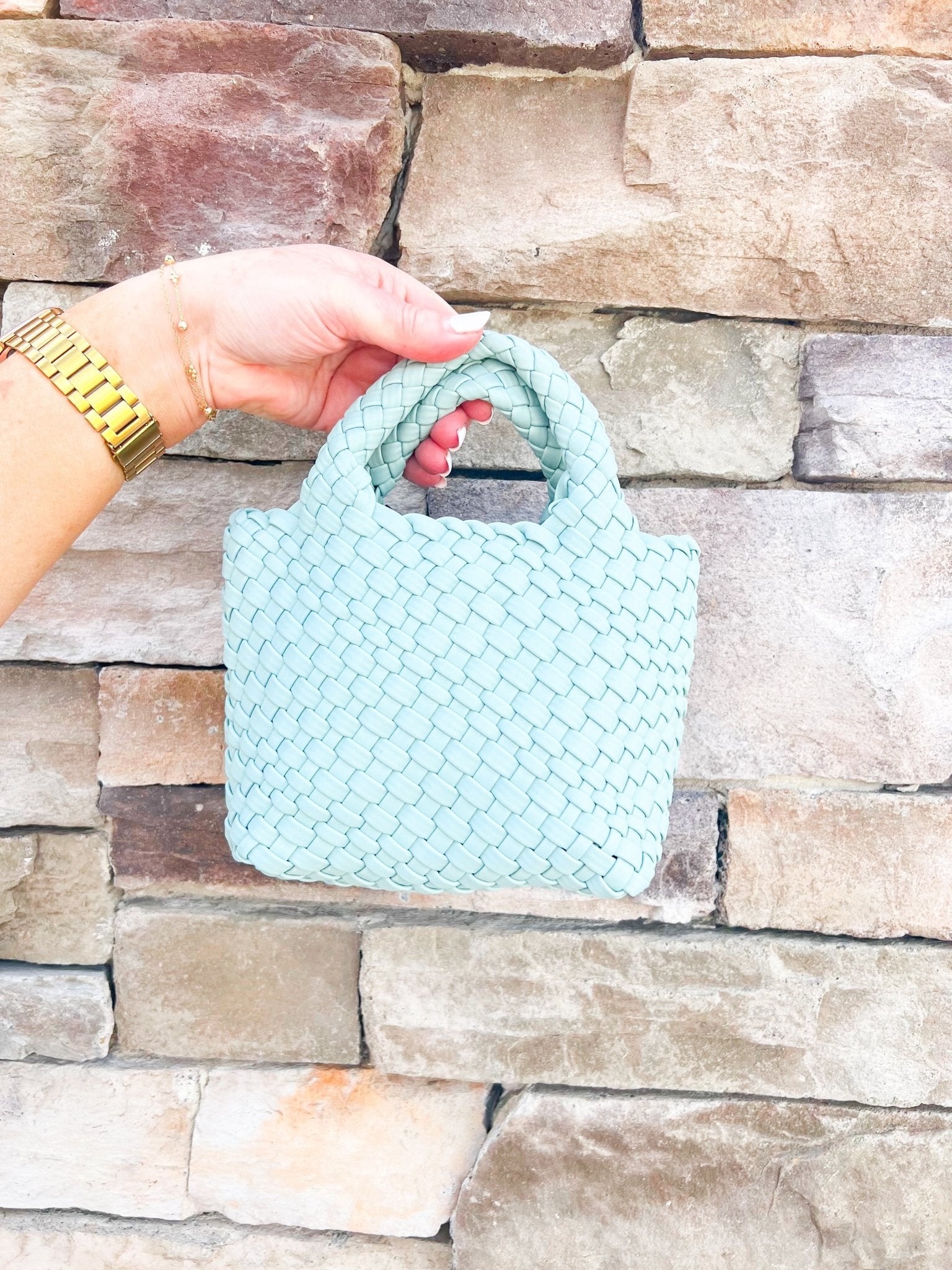[BC Bags] Mint Woven Small Tote - The Pink Pineapple 850