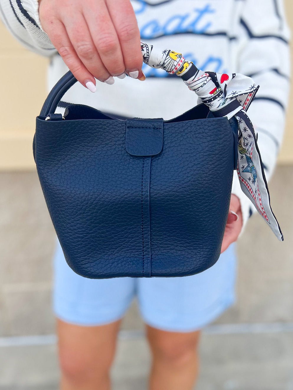 [BC Bags] Navy Scarf Strap Small Tote - The Pink Pineapple 850