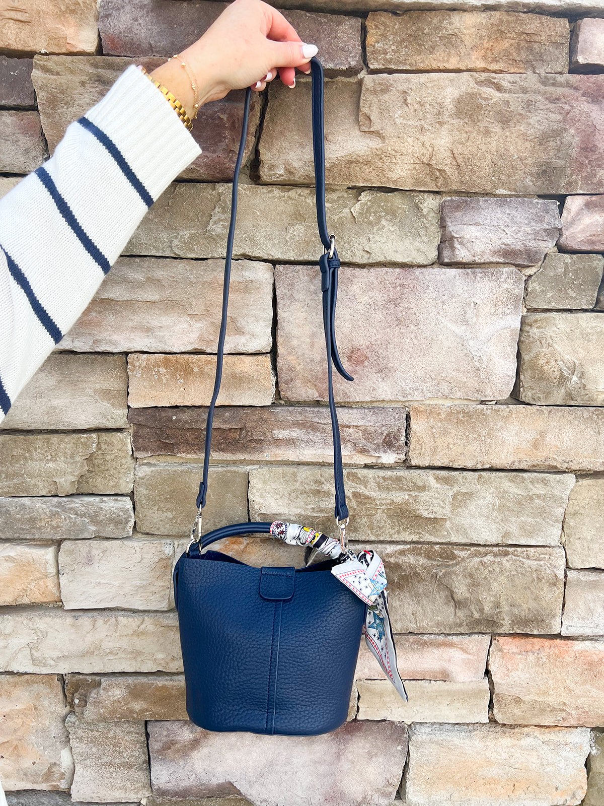 [BC Bags] Navy Scarf Strap Small Tote - The Pink Pineapple 850