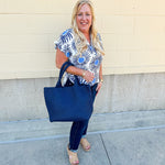 [BC Bags] Navy Woven Vegan Leather Tote - The Pink Pineapple 850