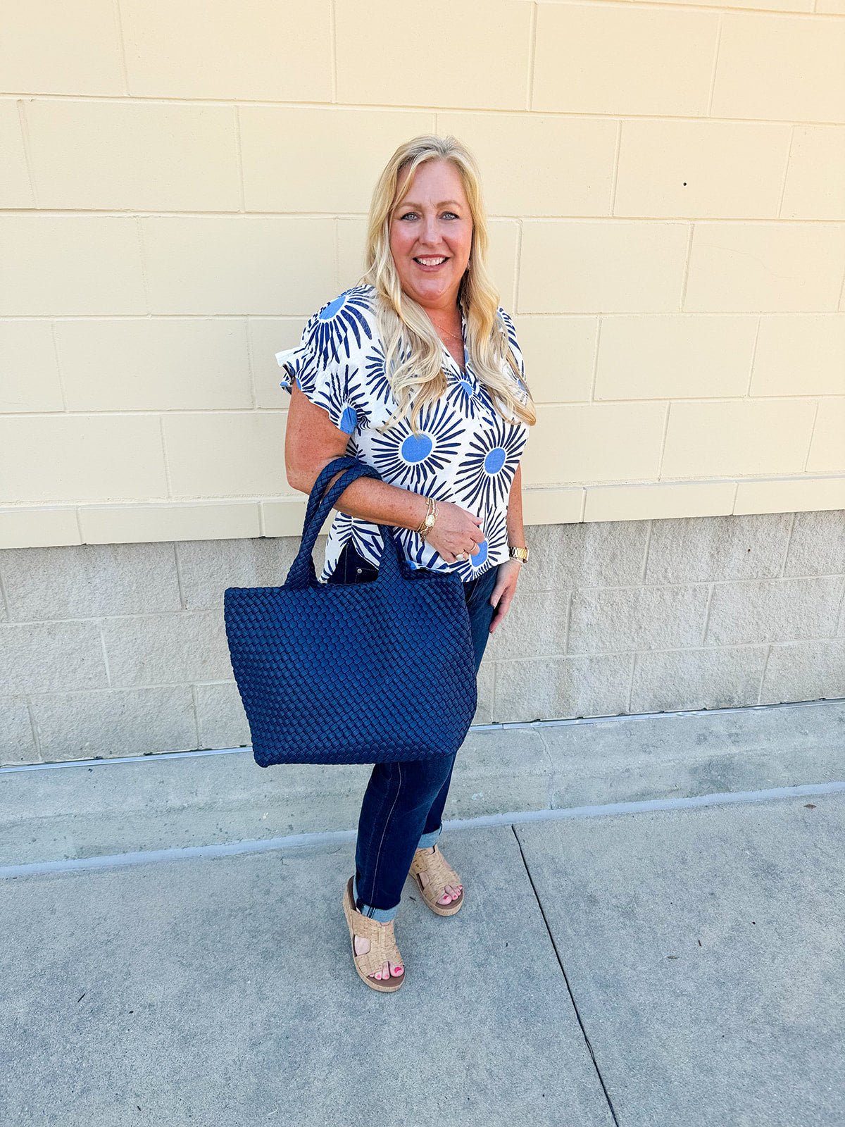 [BC Bags] Navy Woven Vegan Leather Tote - The Pink Pineapple 850