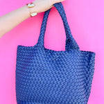 [BC Bags] Navy Woven Vegan Leather Tote - The Pink Pineapple 850
