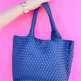 [BC Bags] Navy Woven Vegan Leather Tote - The Pink Pineapple 850