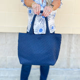 [BC Bags] Navy Woven Vegan Leather Tote - The Pink Pineapple 850