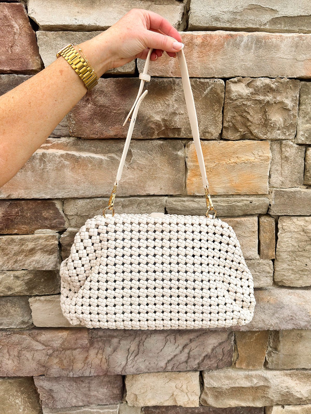 [BC Bags] White Braided Weave Clutch Handbag - The Pink Pineapple 850