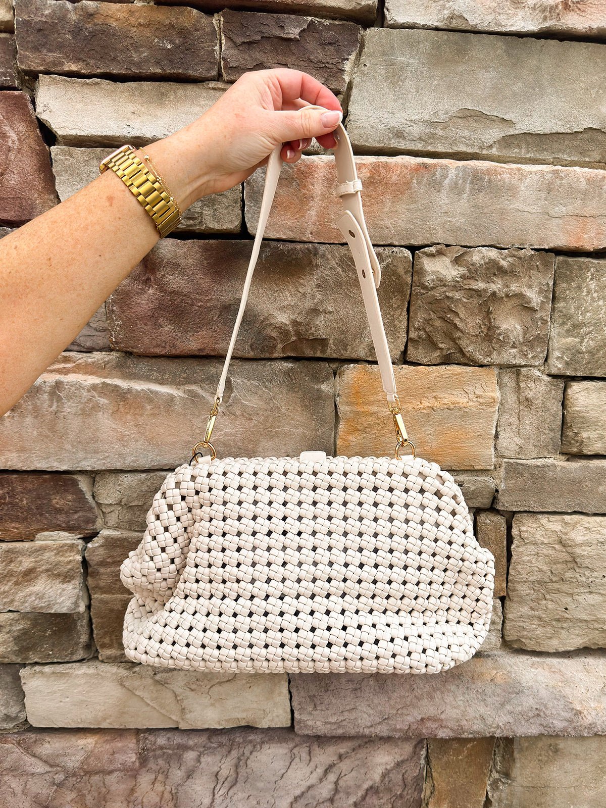 [BC Bags] White Braided Weave Clutch Handbag - The Pink Pineapple 850