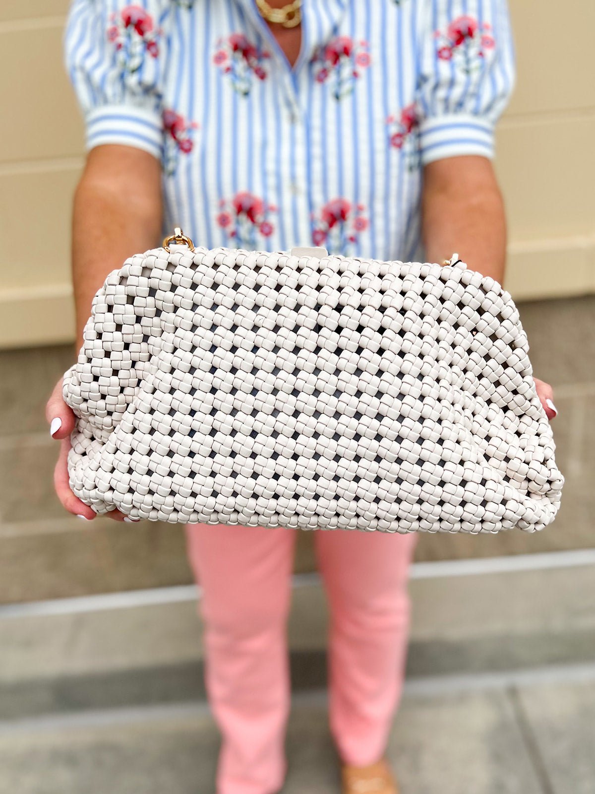 [BC Bags] White Braided Weave Clutch Handbag - The Pink Pineapple 850