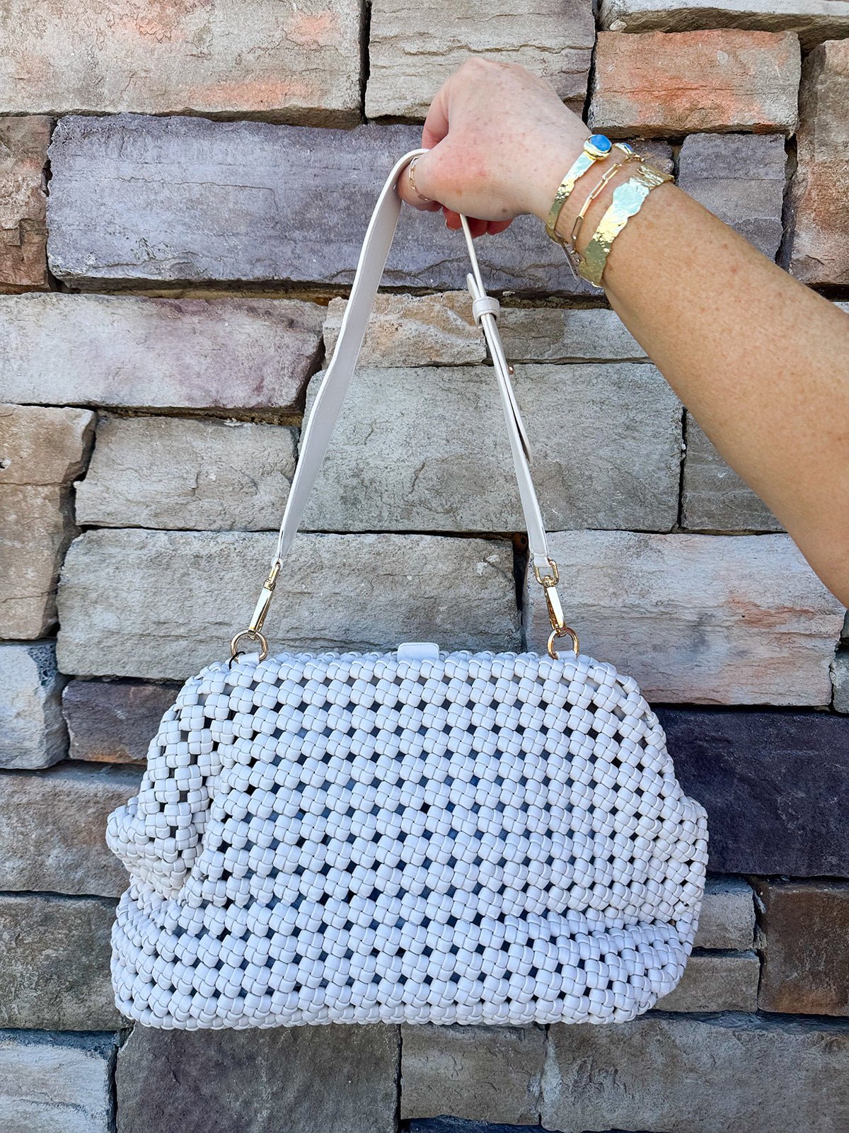 [BC Bags] White Braided Weave Clutch Handbag - The Pink Pineapple 850