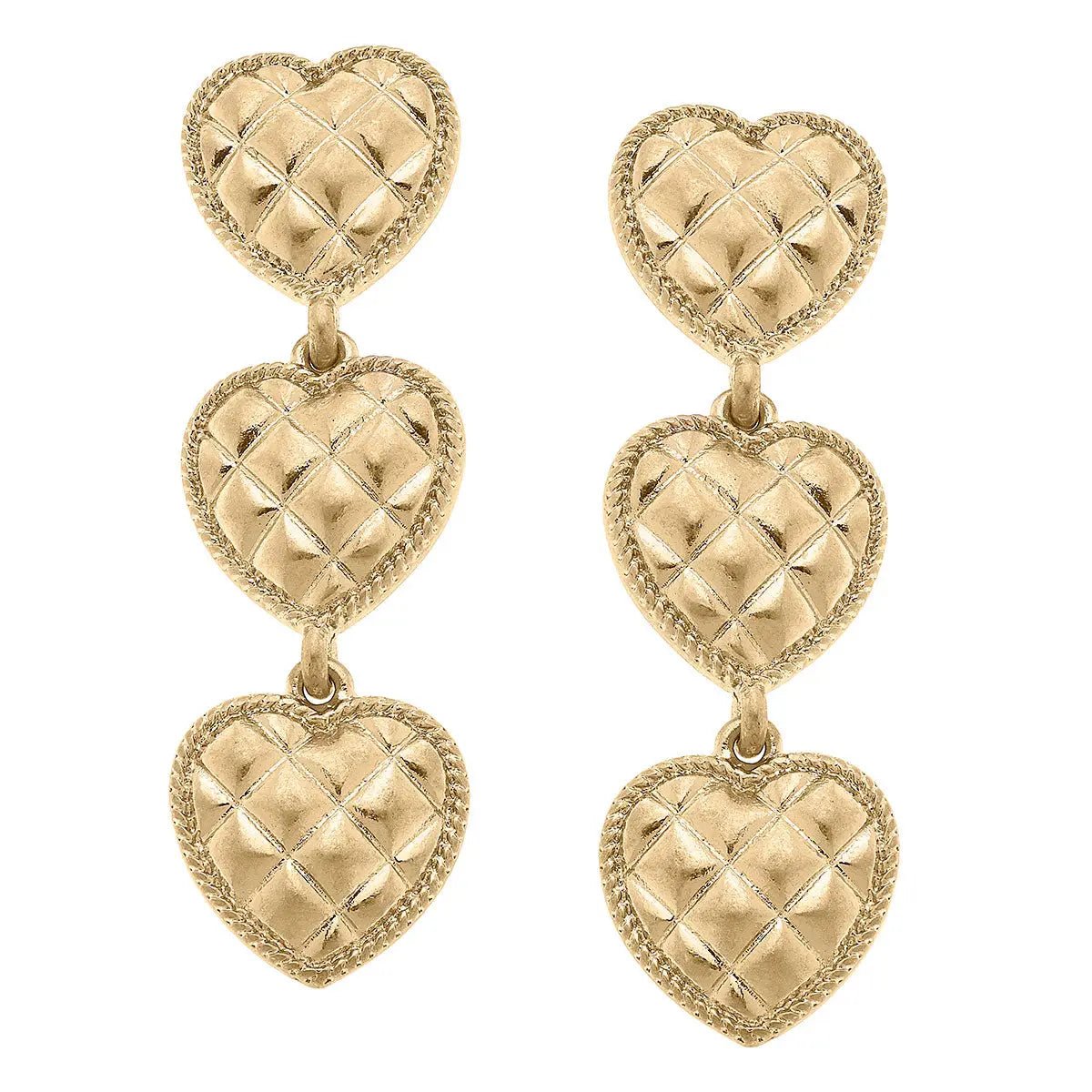 Beatrice Quilted Metal Triple Heart Drop Earrings - The Pink Pineapple 850