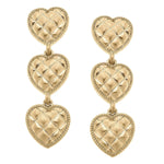 Beatrice Quilted Metal Triple Heart Drop Earrings - The Pink Pineapple 850