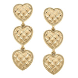 Beatrice Quilted Metal Triple Heart Drop Earrings - The Pink Pineapple 850