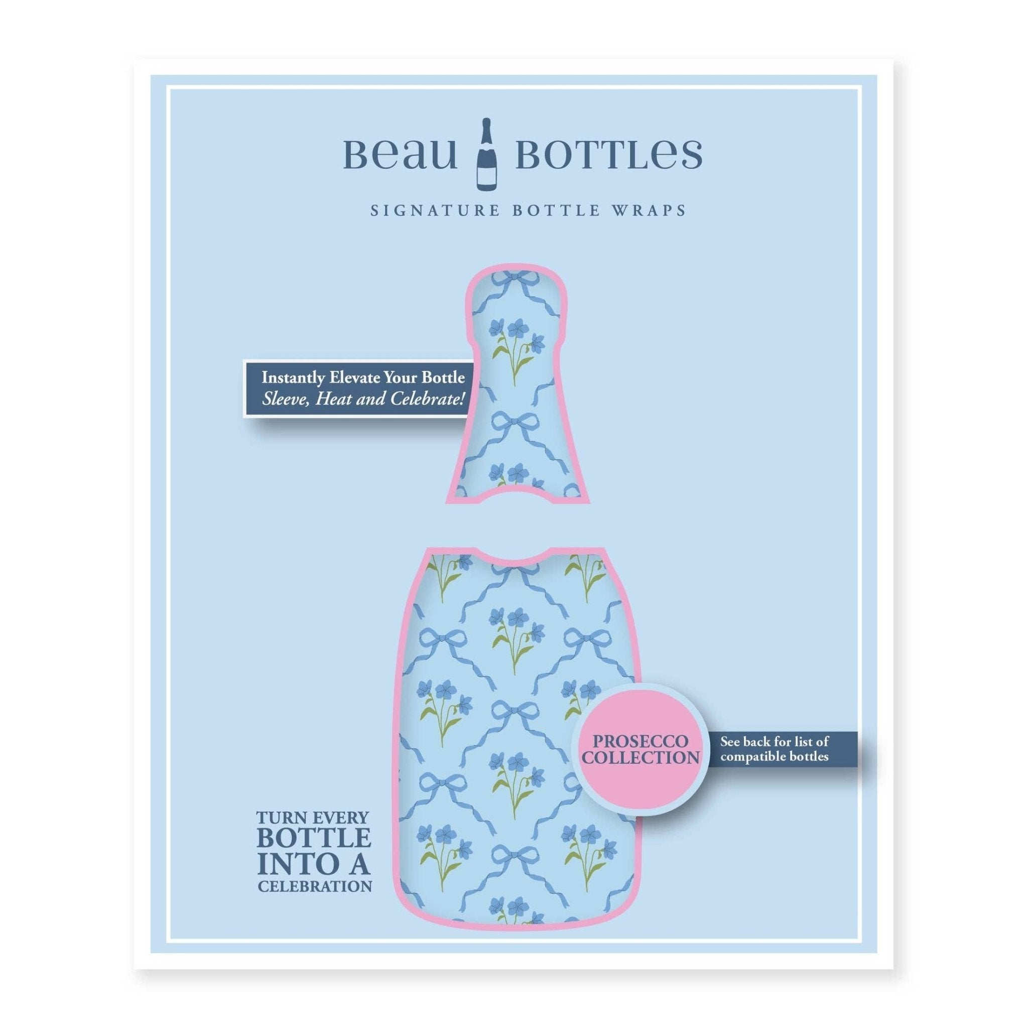 Beau Bottle Blue Bows and Blossoms - Prosecco Collection - The Pink Pineapple 850