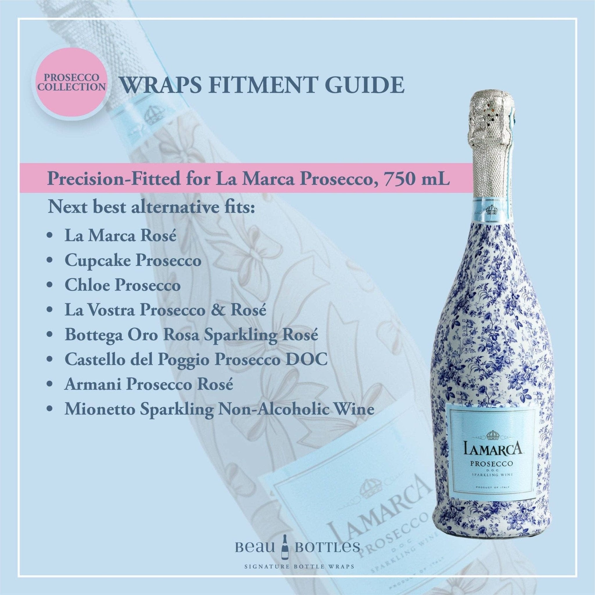 Beau Bottle Blue Bows and Blossoms - Prosecco Collection - The Pink Pineapple 850