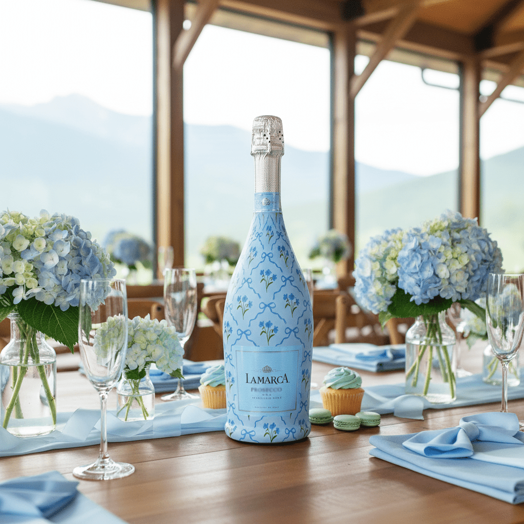 Beau Bottle Blue Bows and Blossoms - Prosecco Collection - The Pink Pineapple 850
