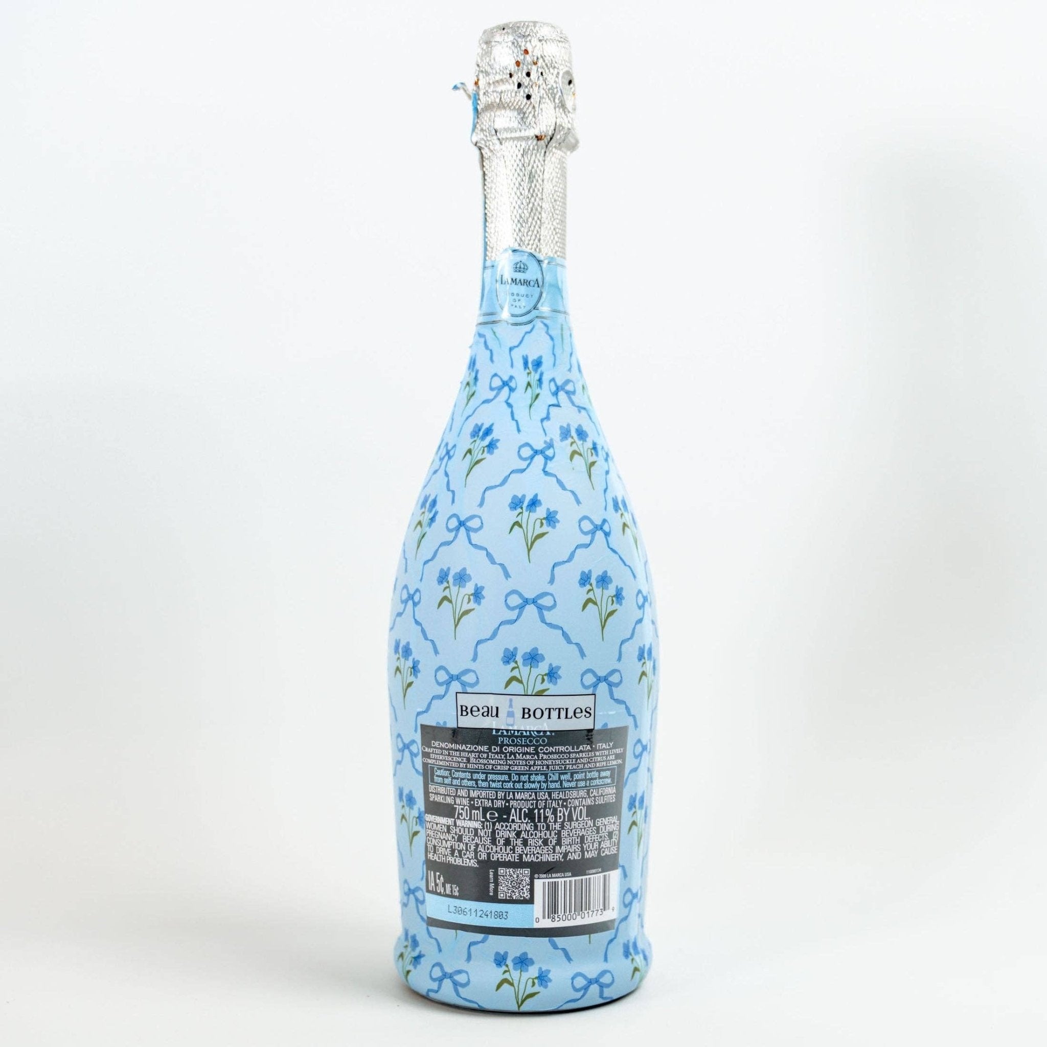 Beau Bottle Blue Bows and Blossoms - Prosecco Collection - The Pink Pineapple 850