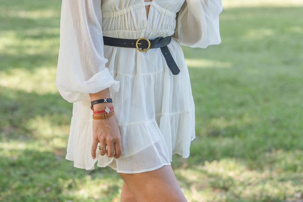 Bella Brass Buckle Leather Belt in Black - The Pink Pineapple 850