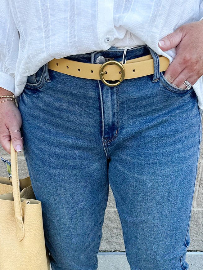 Bella Brass Buckle Leather Belt in Camel - The Pink Pineapple 850