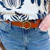 Bella Brass Buckle Leather Belt in Tan - The Pink Pineapple 850