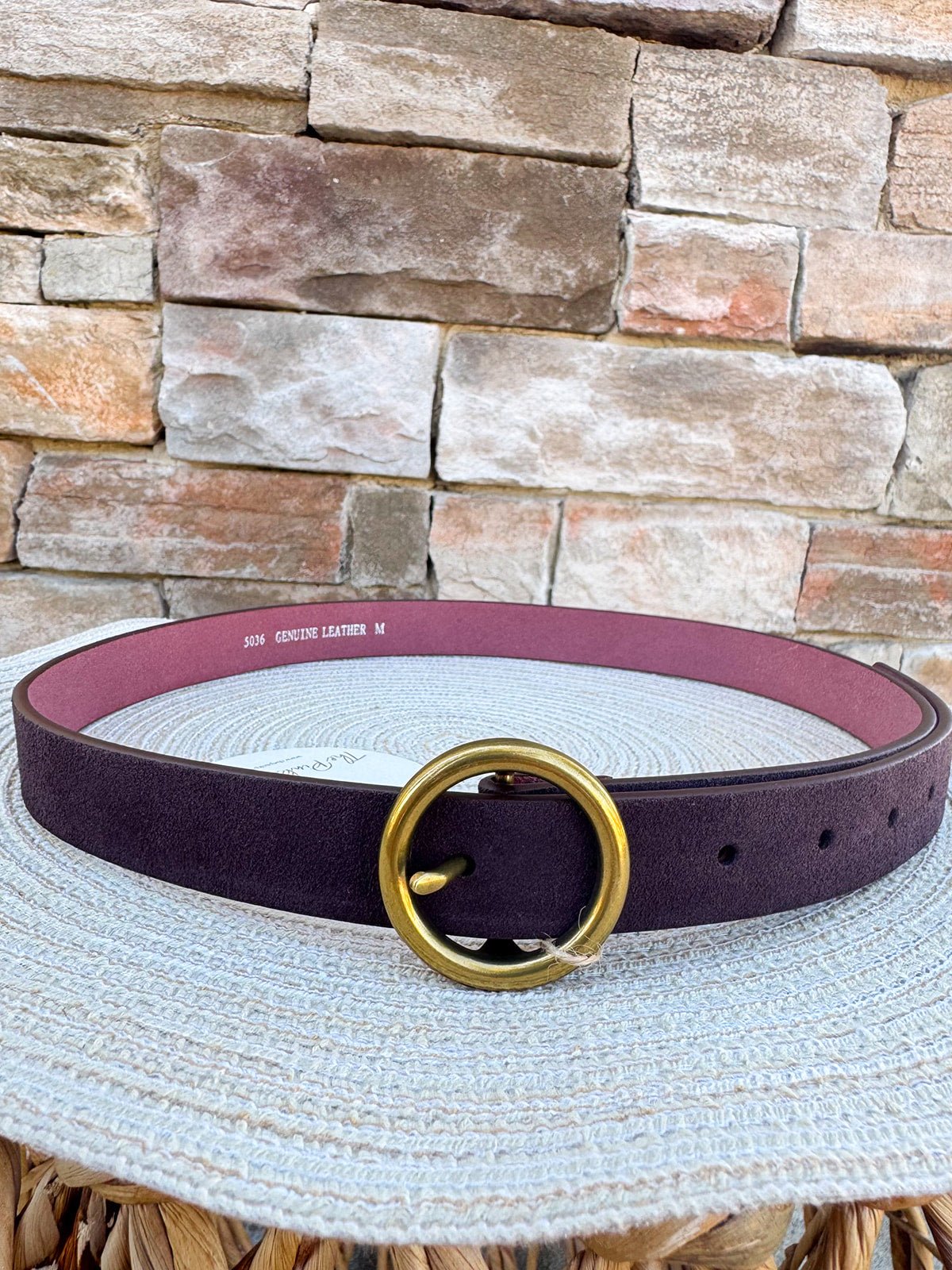 Bella Chocolate Suede Belt with Brass Circle Buckle - The Pink Pineapple 850