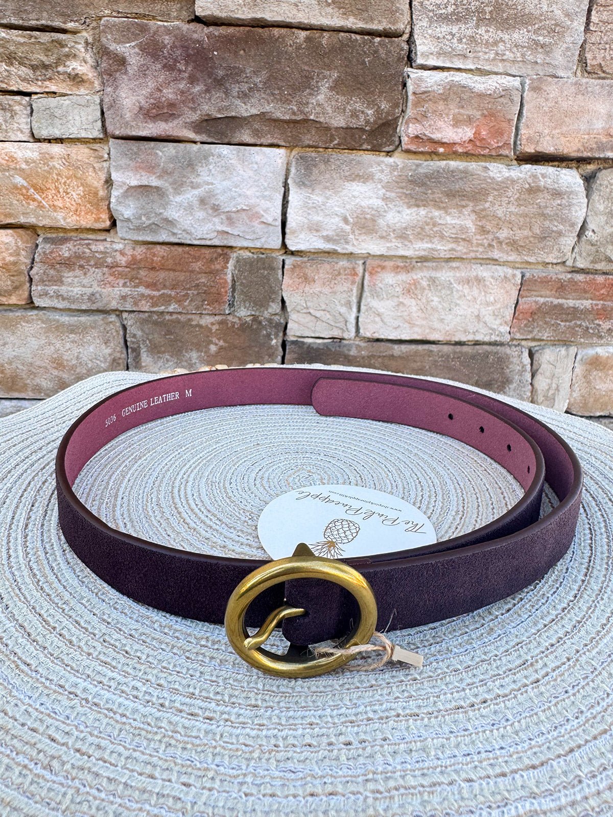 Bella Chocolate Suede Belt with Brass Circle Buckle - The Pink Pineapple 850