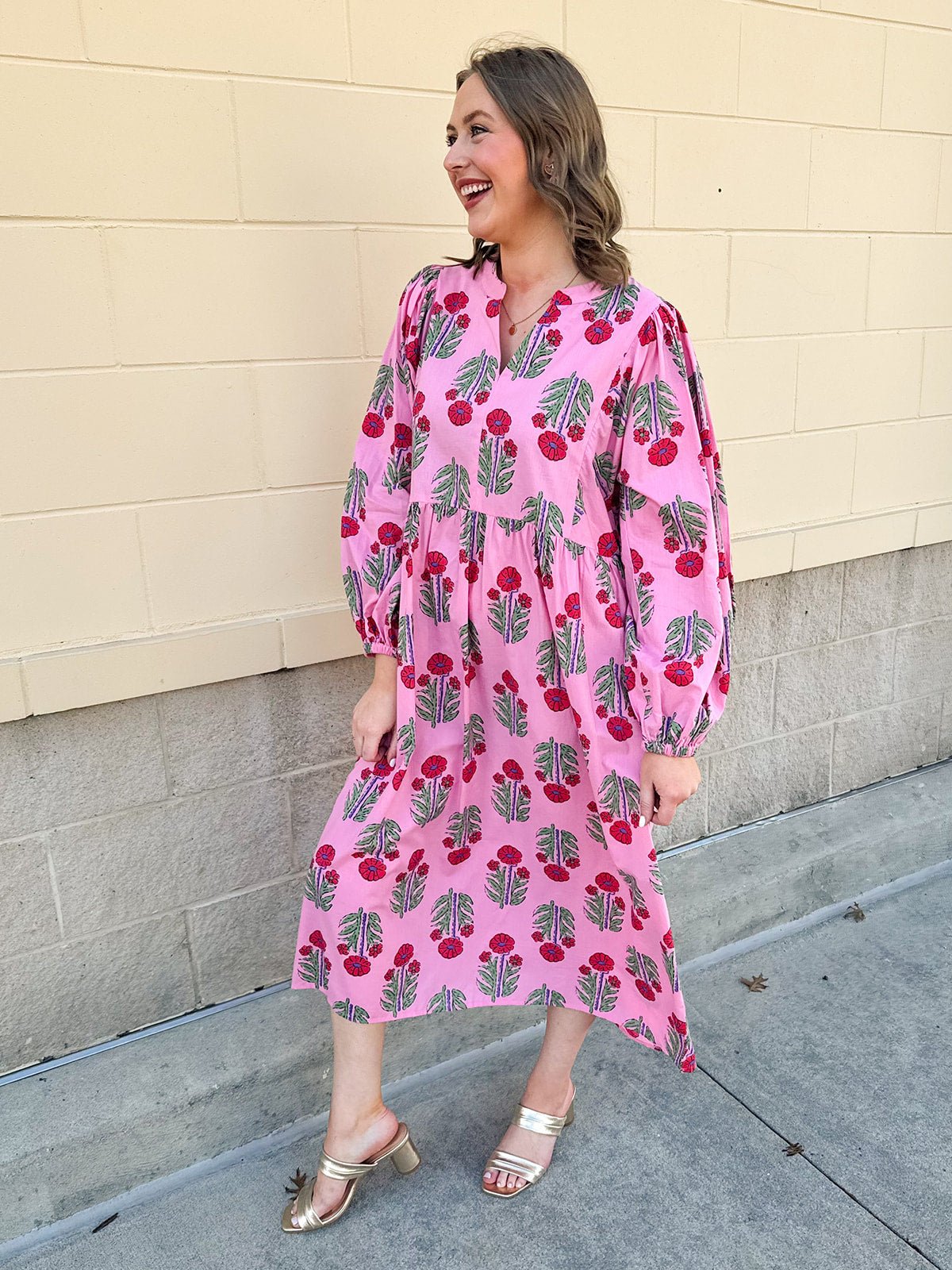 Berry Merry Balloon Sleeve Midi Dress - The Pink Pineapple 850