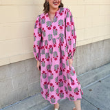 Berry Merry Balloon Sleeve Midi Dress - The Pink Pineapple 850