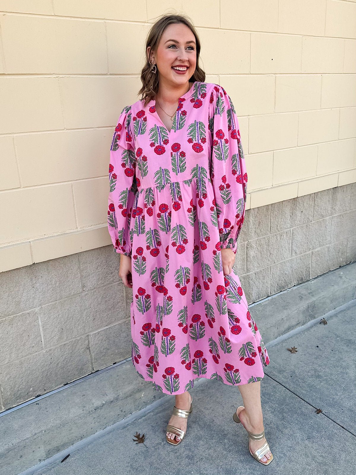 Berry Merry Balloon Sleeve Midi Dress - The Pink Pineapple 850