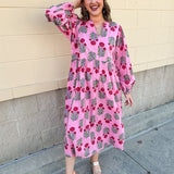 Berry Merry Balloon Sleeve Midi Dress - The Pink Pineapple 850