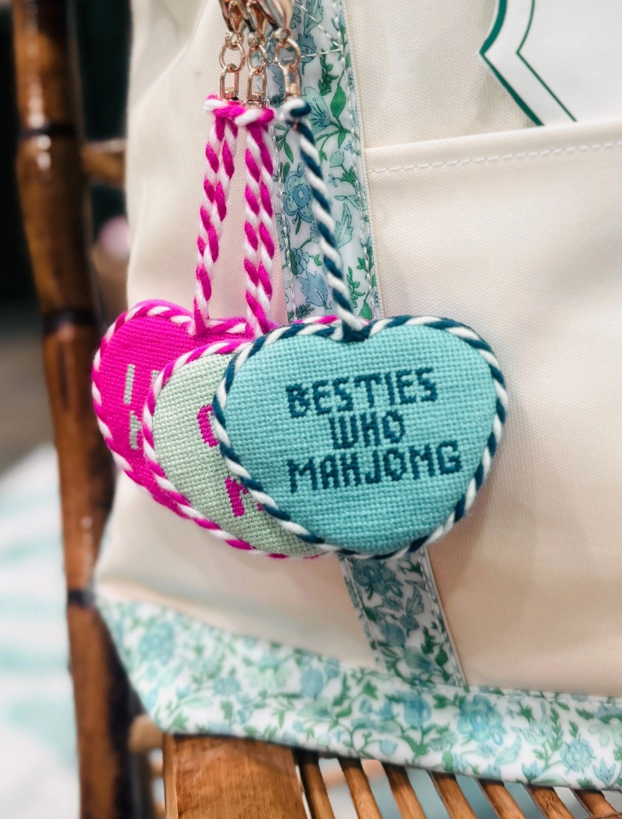 Besties Who Mahjong Needlepoint Bag Charm – Blue - The Pink Pineapple 850