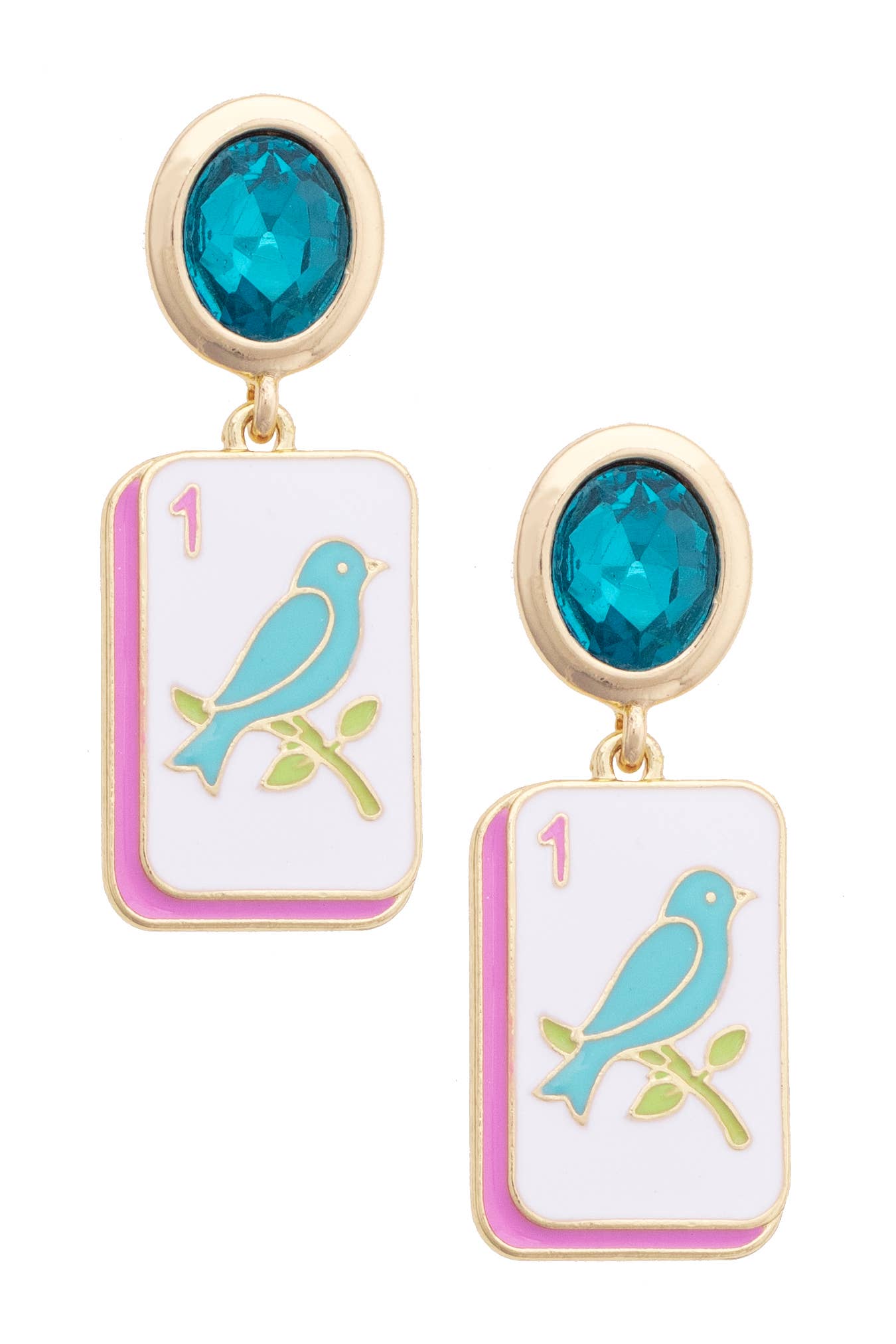Bird Bam Rhinestone Drop Earrings in Aqua - The Pink Pineapple 850
