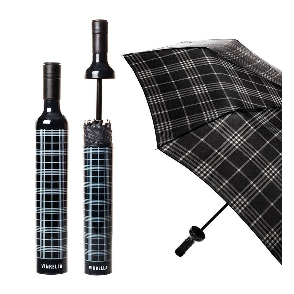 Black Plaid Bottle Umbrella - The Pink Pineapple 850