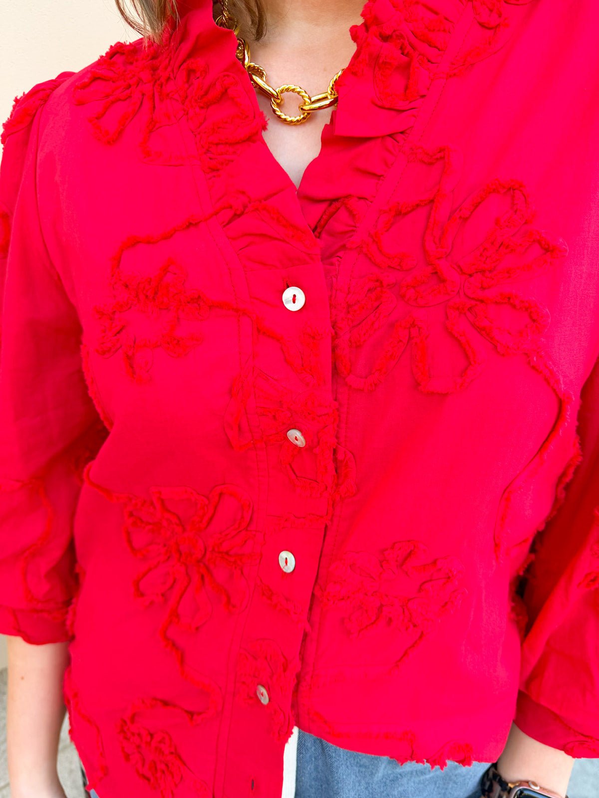 Bloom Haven 3D Floral Top in Holiday Red - The Pink Pineapple 850