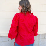 Bloom Haven 3D Floral Top in Holiday Red - The Pink Pineapple 850