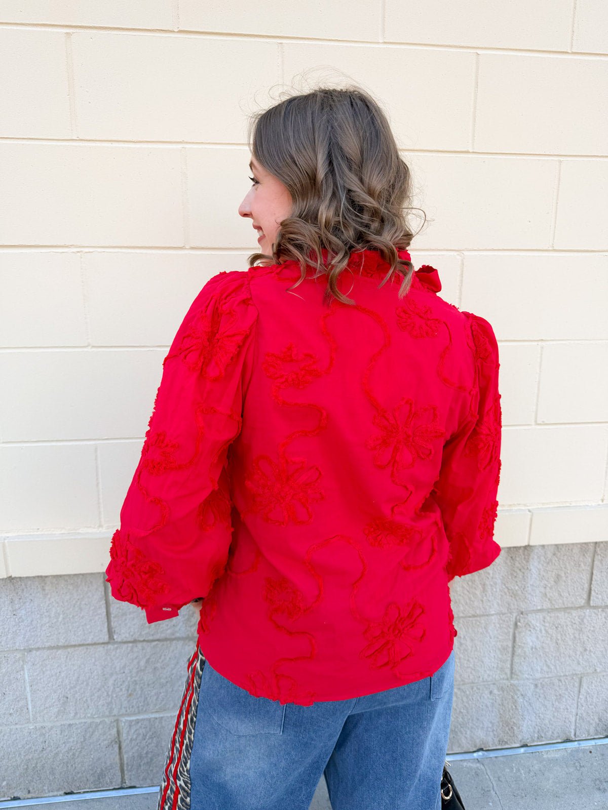 Bloom Haven 3D Floral Top in Holiday Red - The Pink Pineapple 850