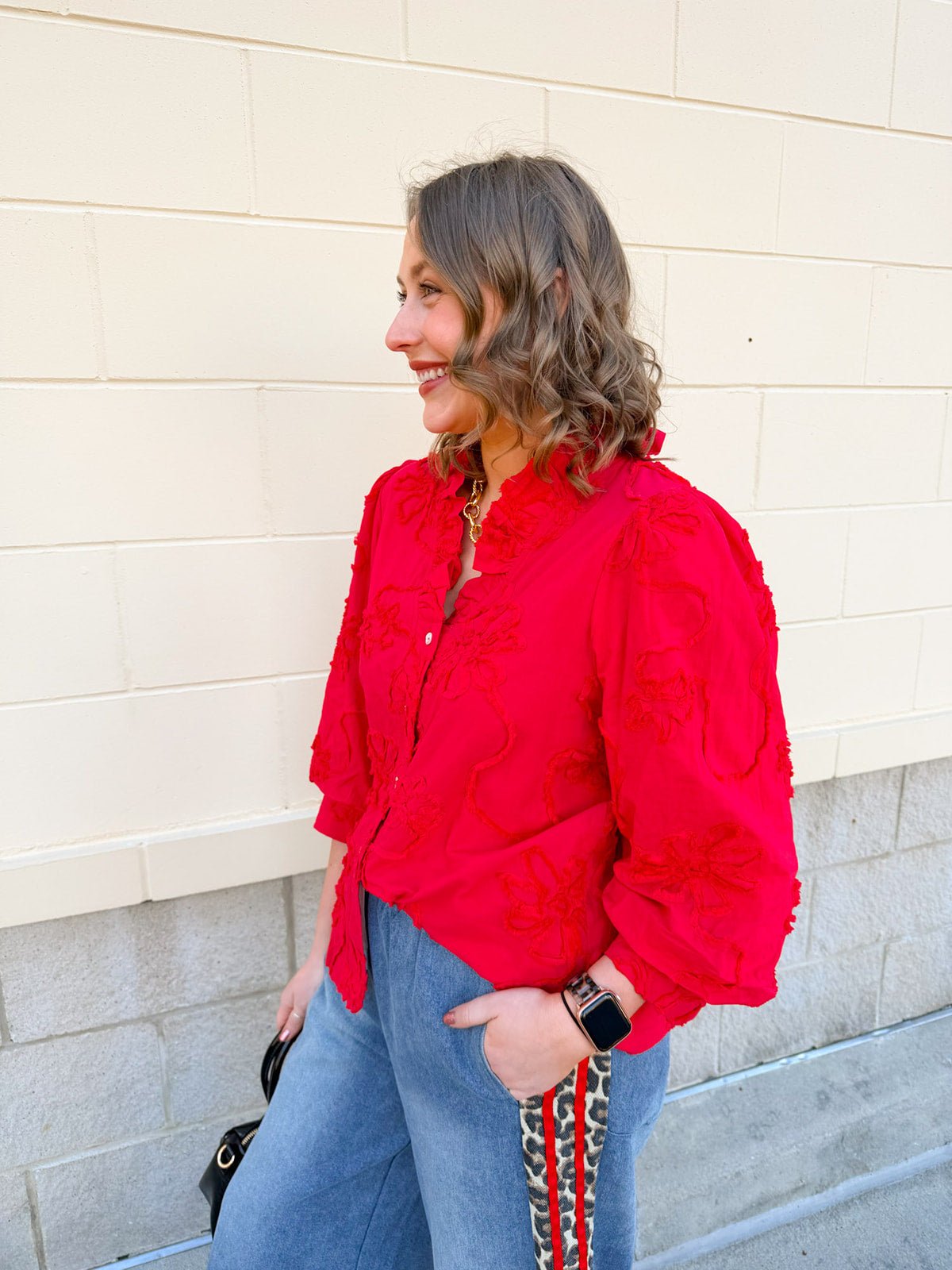 Bloom Haven 3D Floral Top in Holiday Red - The Pink Pineapple 850