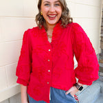 Bloom Haven 3D Floral Top in Holiday Red - The Pink Pineapple 850