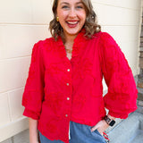 Bloom Haven 3D Floral Top in Holiday Red - The Pink Pineapple 850