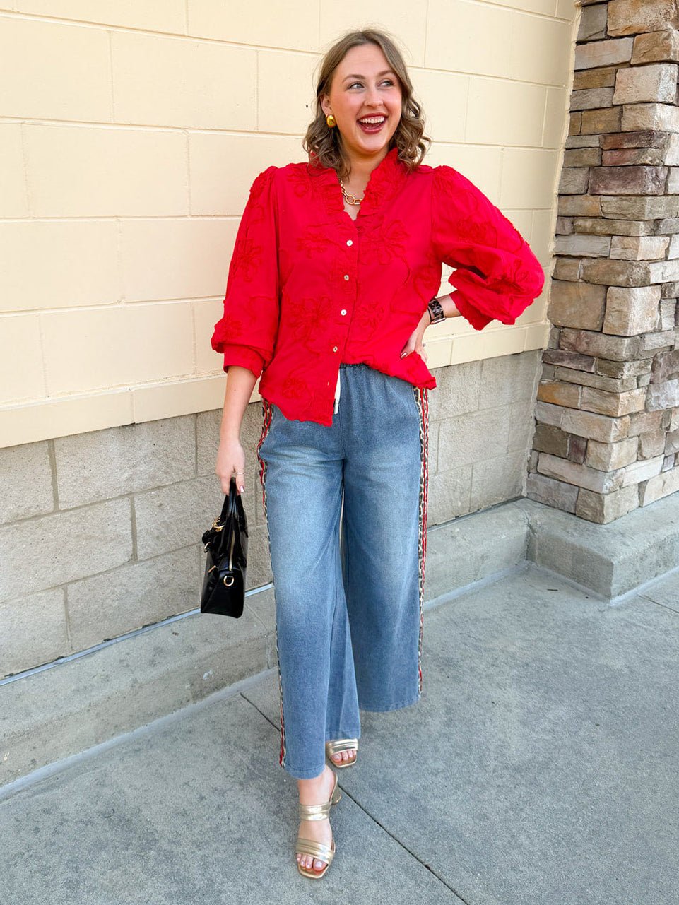 Bloom Haven 3D Floral Top in Holiday Red - The Pink Pineapple 850