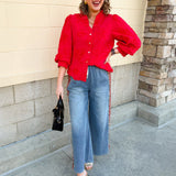 Bloom Haven 3D Floral Top in Holiday Red - The Pink Pineapple 850